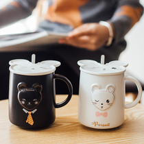 Super cute Mickey ceramic mug female creative personality with lid spoon household trend water Cup couple breakfast cup