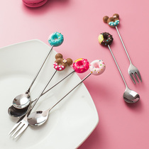 Japanese cute cartoon children fork spoon creative small spoon stainless steel fruit coffee pudding dessert spoon Fork