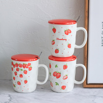 Small Clear New Strawberry Ceramic Cup Cute Teenage Girl With Cover Spoon Mark Water Cup Korea Creative Coffee Milk Tea Cup Subs