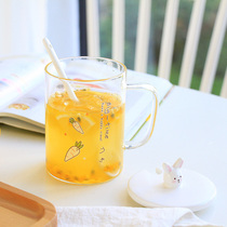 Cute Rabbit Glass Cup With Lid Spoon Han Edition Small Fresh Breakfast Milk Tea Cup Girl Creative Home Water Cup