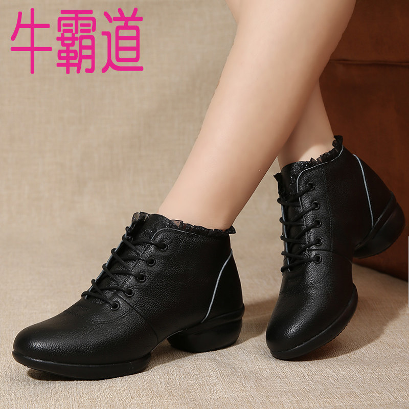 Niu domineering leather dance shoes women's winter new sailor dance boots adult dancing soft bottom heel square dance shoes