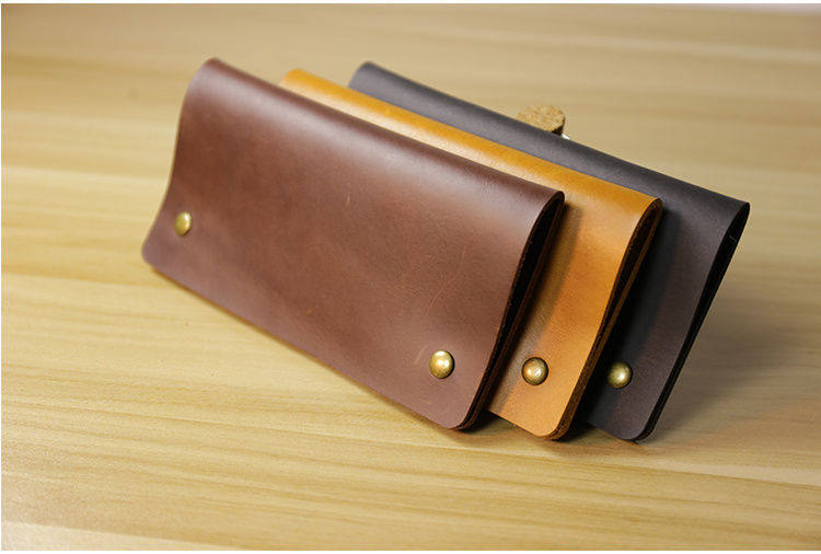 Mobile wallet men's long version thin buckle clutch bag retro leather mobile phone bag simple leather bag women