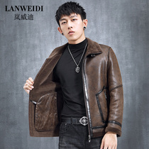 men's winter leather jacket short collar deer fleece lamb fur coat