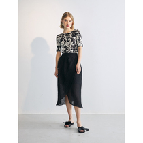 Slow tea mcha white linen tulip semi-body dress Summer and thin style fluffy and elastic waist muscular sense flower bud skirt