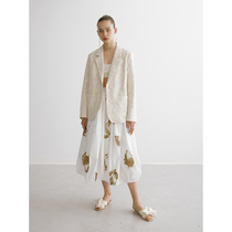 Slow Tea Mcha Cream White Cotton Linen Jacquard Suit Woman Design Sense Art Retro Straight Body Suit 21 New Pint Coat