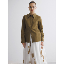 Slow Tea Pure Cotton Striped Jacquard Long Tip Collar Shirt Woman Design Sensation Minimalist Commuter Long Sleeve Outwear Shirt