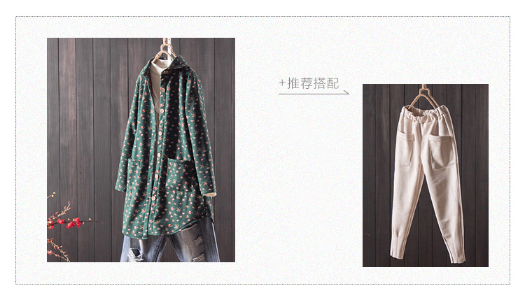 Áo khoác cotton và vải lanh nữ mùa thu đông 2018 mới rộng kích thước lớn hoa gió dân tộc cộng với áo nhung dày dài áo gió áo phao dáng dài hàn quốc