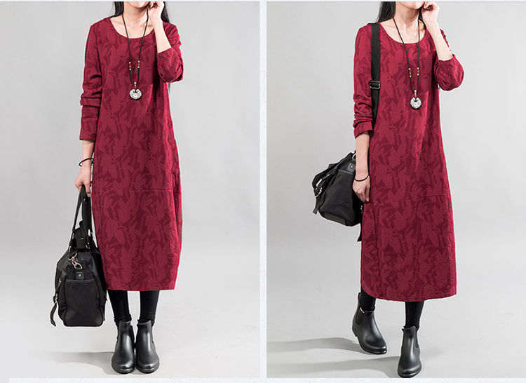 Bông và vải lanh dài tay dress nữ 2017 mùa thu và mùa đông mới chất béo mm lỏng kích thước lớn cộng với nhung dày một từ trong váy dài váy xòe ngắn liền thân