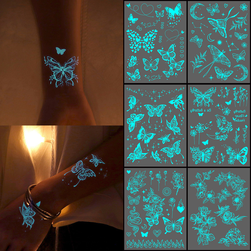 Luminous White Tattoo Stickers Waterproof for Women Long-Lasting Pure Desire Style Fresh New Makeup Butterfly Collarbone Ankle Scar Cover Stickers Luminous White Tattoo Stickers Waterproof for Women Long-Lasting Pure Desire Style Fresh New Makeup Butterfly Collarbone Ankle Scar Cover Stickers