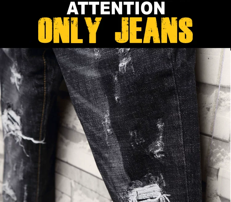 Xu hướng Hàn Quốc của quần jeans mèo nam thanh niên tối màu bút chì mỏng giật gân chân quần nam K