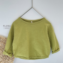 Soft glutinous bamboo knots cotton ~ relaxed falling shoulder children clothes pure cotton T-shirt long sleeves men and women beating bottom foreign air vest Chaosen wear