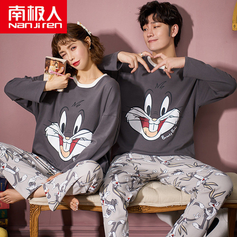 Antarctic couple pajamas women's cotton long-sleeved spring and autumn cute cartoon home clothes men's large size can be worn outside suit