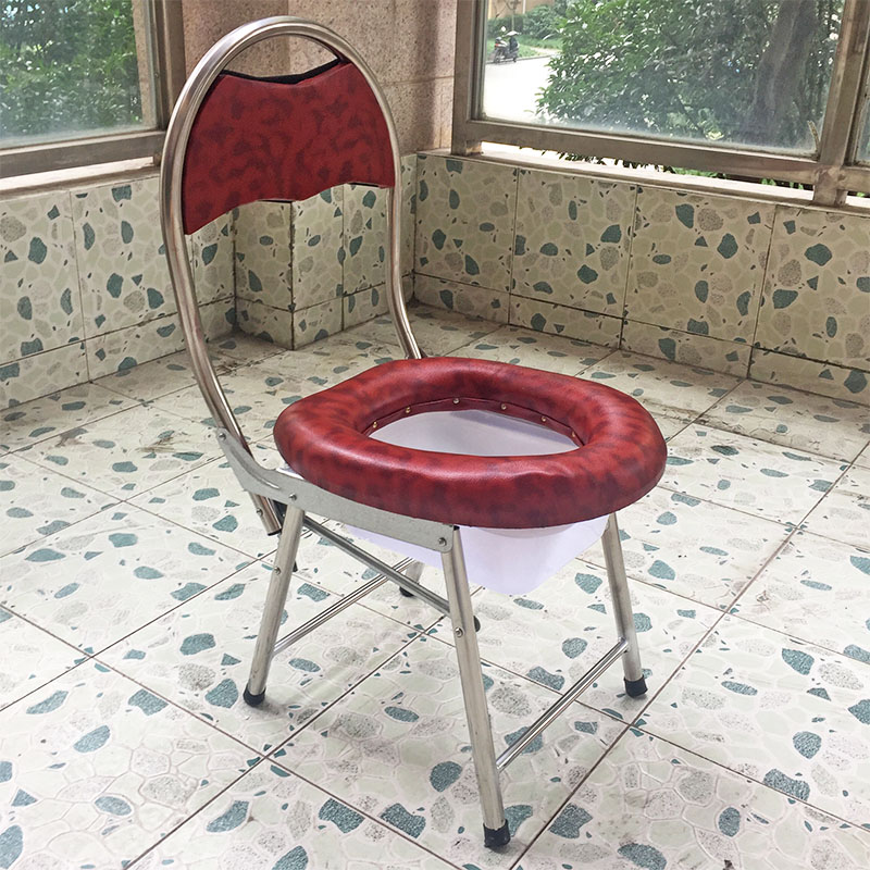 Soft stainless steel folding folding mobile toilet chair pregnant woman Elderly Patient Simple Sitting Toilet Chair Buttocks