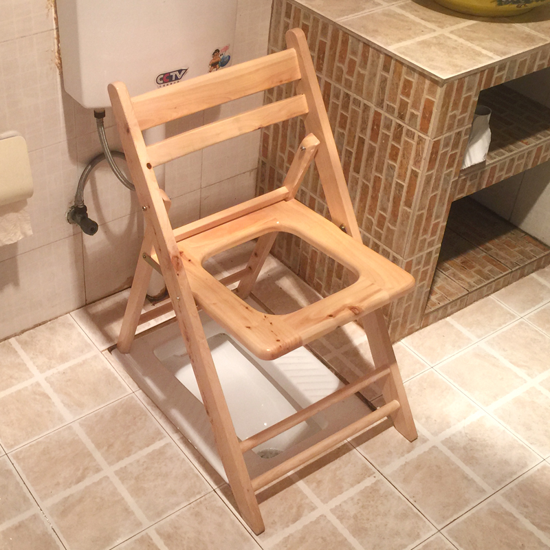 Shanxi Pure Solid Wood Adult Folding Bidet Chair Pregnant pregnant woman reinforced non-slip seat Toilet Chair Squatting chair stool toilet