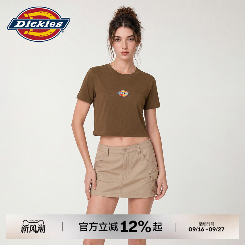 Dickies 2026 New Retro Small Logo Short T-Shirt for Women, American Casual Hot Girl Style Half-Sleeve J