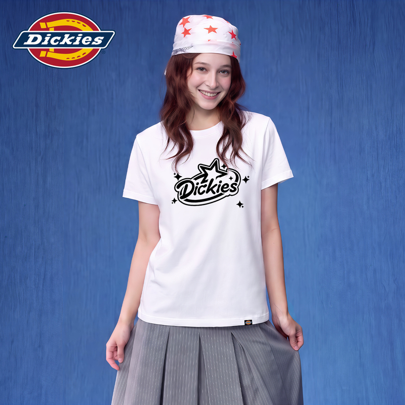 Dickies American Retro Short-Sleeved T-Shirt for Women 2026 Summer Regular Shoulder Fit High-End Casual Printed Top 1A