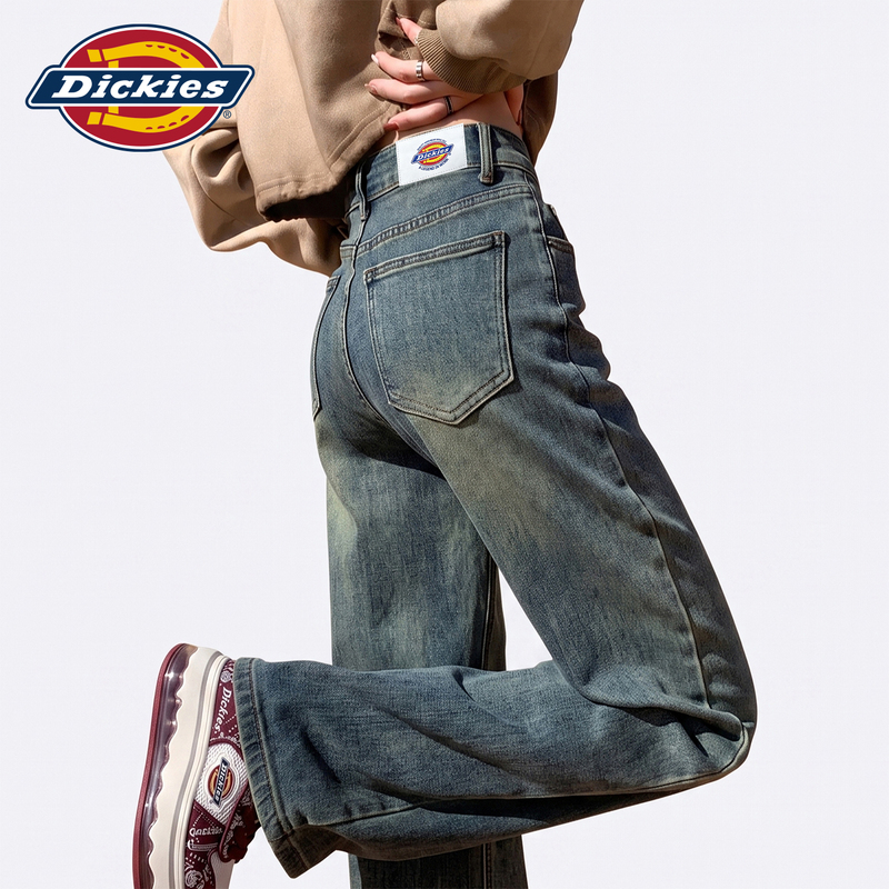 Dickies Retro Cement Gray Narrow Wide-Leg Jeans for Women, Autumn High-Waisted Loose Straight Pants Y Dickies Retro Cement Gray Narrow Wide-Leg Jeans for Women, Autumn High-Waisted Loose Straight Pants Y