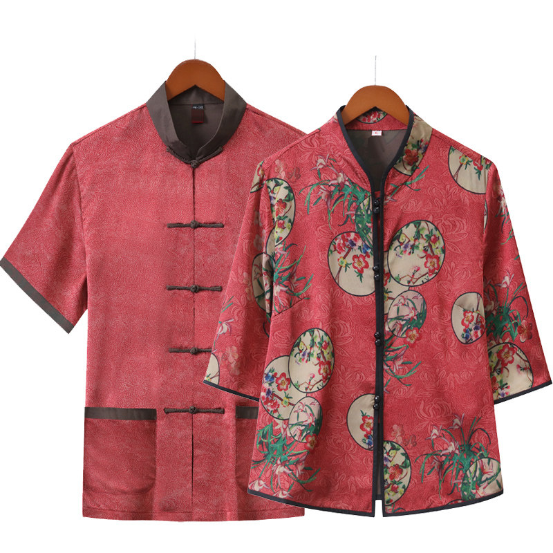 Летний шелковый комплект для пожилых людей, парная одежда, платье, для среднего возраста, для влюбленных Yu Jin set 