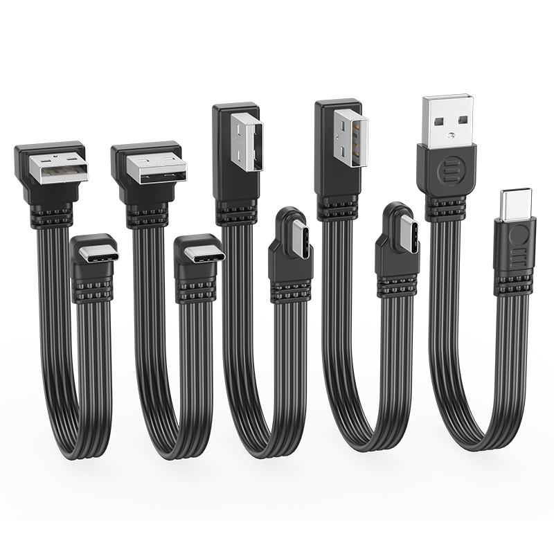 浮太usb转type-c数据线usb弯头成型扁平高柔type-c弯头支持数据充电线USB2.0数据上下左右L型弯头数据供电线
