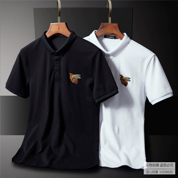 Mùa hè 20SS nam thêu huy hiệu ong ngắn tay áo POLO thanh niên thủy triều thương hiệu áo thun cotton cotton - Polo