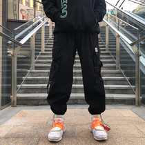 There is an ideal original national tide small volcano overalls trendy brand 20ss drawstring strap pants men Rarecd pory