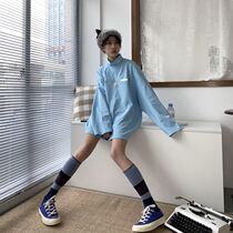 Ideal country tide couple hip hop high collar reflective LOGO inside with street ins loose long sleeve T-shirt MOCBIRD