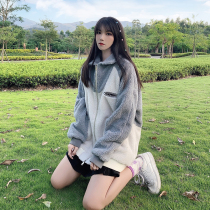 There is an ideal national trend contrast stitching lamb wool jacket zipper pocket Autumn and winter lamb wool jacket couple izxz