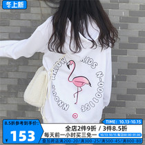 There is an ideal national tide Flamingo cartoon print hooded sweater womens tide card ins comics white hoodie male nnova
