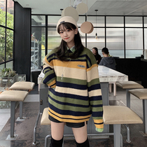 Ideal national tide loose semi-high neck bottom striped sweater women wear sweater VINNECOMBE in autumn and winter