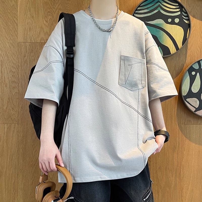 Kurishiki Isuke Design Short-Sleeved T-Shirt for Men, New Summer Trendy Brand, Loose American Retro Style, Cool Half-Sleeve Tee