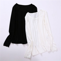 Threaded Cotton Round Collar Ladys Bottom Dressing Lace Lace Warm Clothes Long Sleeve Autumn Clothes Slim big Code White Jersey Undershirt