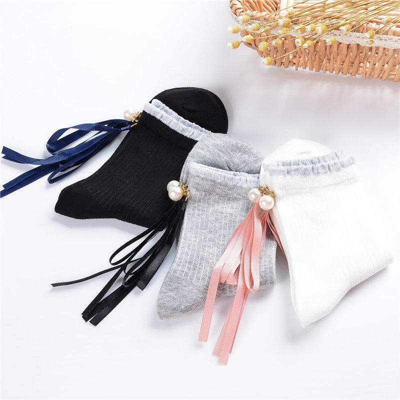 Socks Female midcylinder Han version College Wind 100 lap Pure cotton Japanese Department Korea cute long cylinder Spring and autumn season winter thick wave