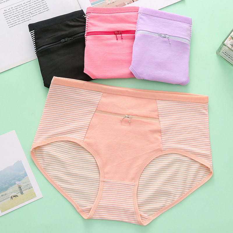 Special Price Pure Cotton Big Size Anti Theft Pants Pocket Women Triangle Pure Cotton Strap Pull Chain With Pocket Waist Cotton Stalls Mom Briefs