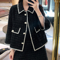 Yang small roll spring Black temperament jacket A high waist skirt foreign style small suit fragrant two-piece female