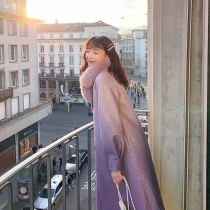 Yang Xiaolu Violet Coat Purple Gradient sequin cotton long woolen coat coat women autumn and winter