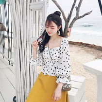 Yang small roll 2021 spring new vintage elegant polka point square collar top female Joker A- shaped skirt