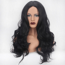 European and American explosive high temperature silk big wave 70cm black medium split long curly hair wig Lady headgear cos fake hair