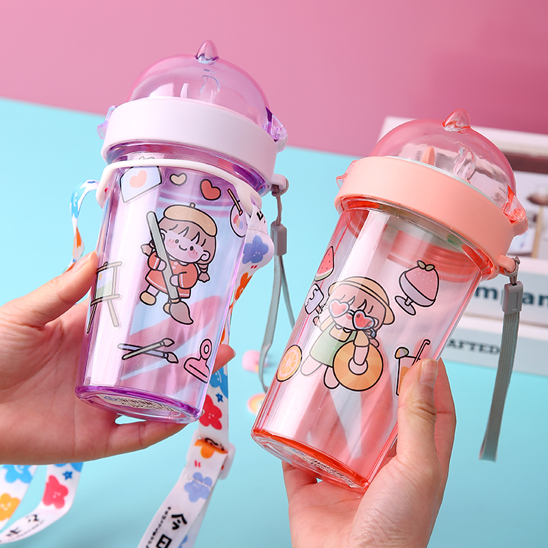 Net red double drinking cup separated cute girl straw cup female summer girl water cup children summer portable baby bag cup