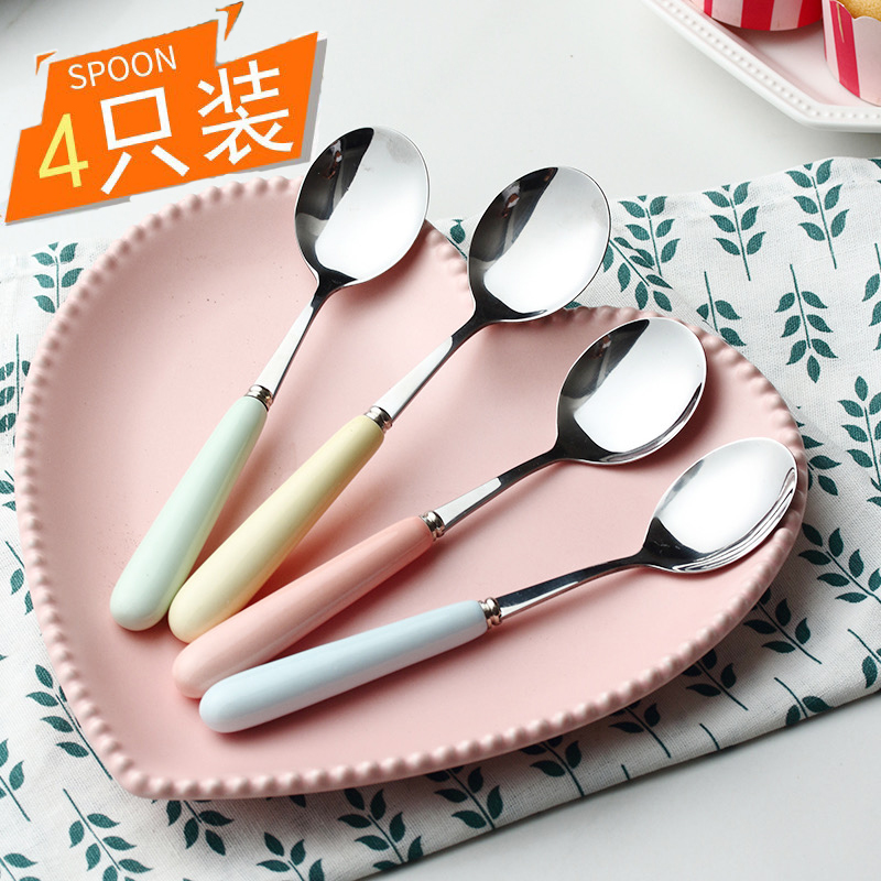 Children's spoon creative cute anti-scalding cute girl heart stainless steel spoon for children to eat at home
