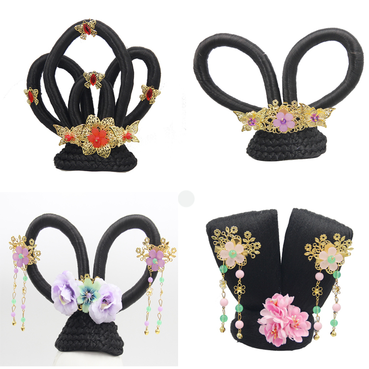 Children's ancient costume wig headdress ancient Tang Dynasty imperial concubine hair ornament Chang'e fairy flying bun