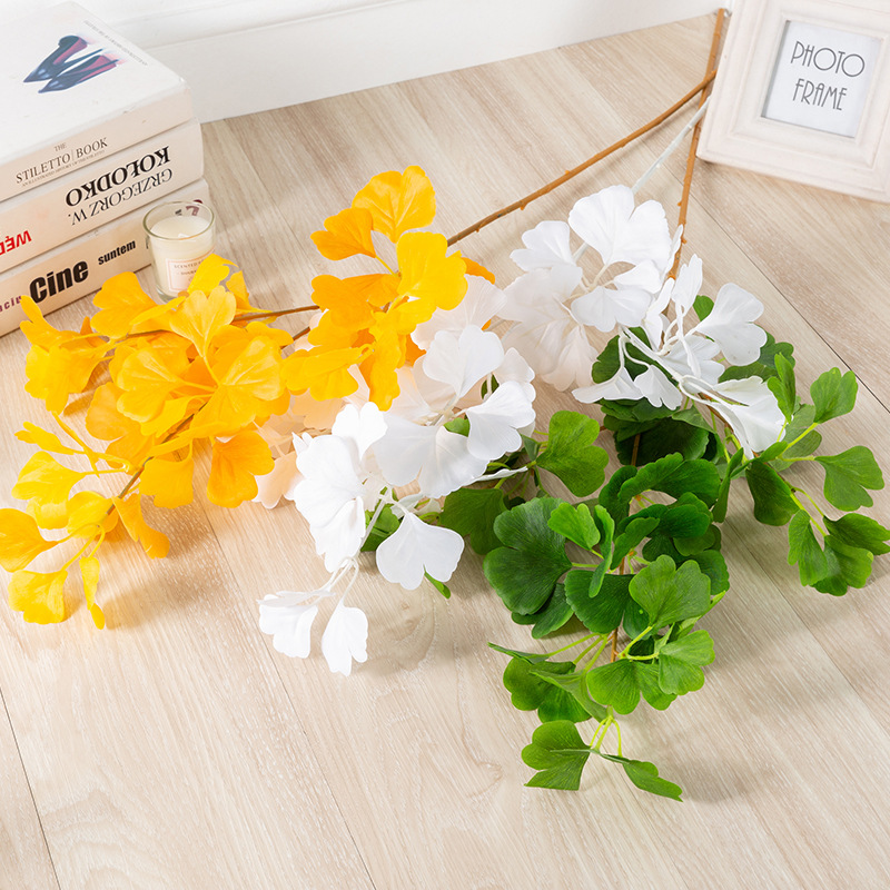 Simulation of Ginkgo Leaf Silk Flower Dining Hall Decoration Simulation Plant Inserted Long Pole Single Branch Gingko Branches Wedding building props