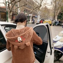 The owners homemade style ~ home clothes that can be worn outside Super thick winter zipper hooded brown cute bear coat