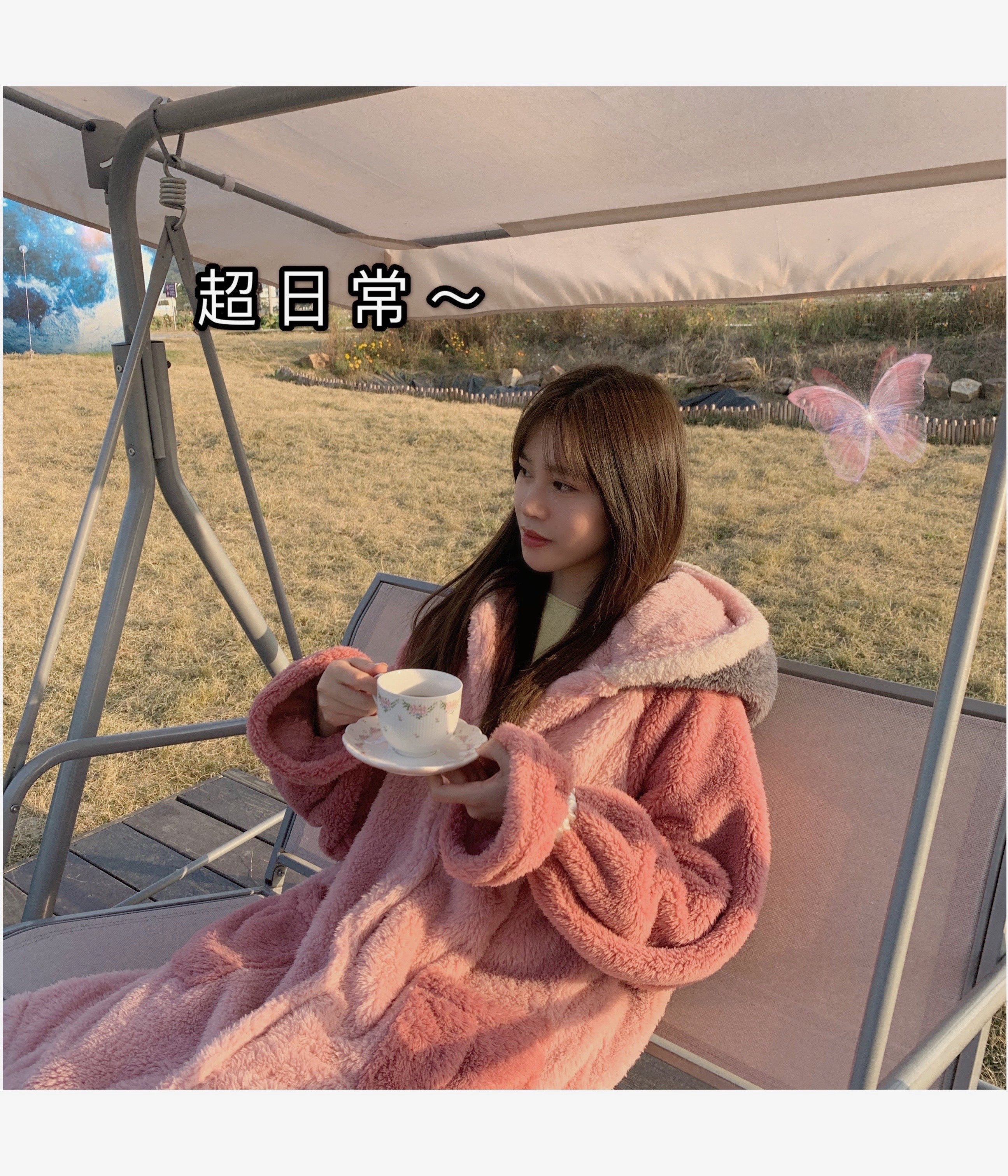 Sleepwear female winter thickened Warm Coral Suede Cartoon Pyjamas can be worn out in autumn with long version of the star bathrobe flannel