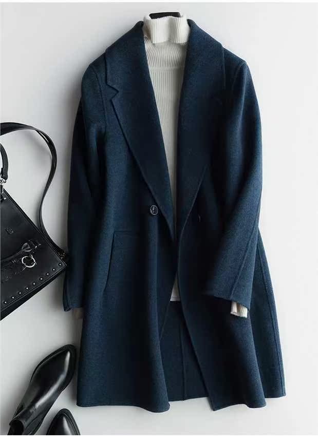 Áo khoác cashmere hai mặt nữ 2018 áo len dài phần mới # 704 - Áo khoác dài áo dạ tweed