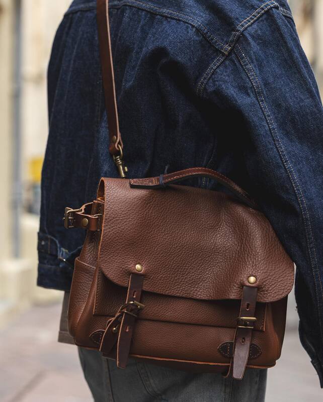 In Stock, Exclusive Agent, French Handmade Bleu De Chauffe Eclair Size S Leather Messenger Bag In Stock, Exclusive Agent, French Handmade Bleu De Chauffe Eclair Size S Leather Messenger Bag