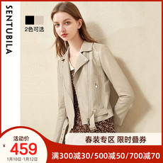 Кожаная куртка 尚都比拉不对称翻领机车服夹克pu皮衣外套女收身短款2020秋冬新款