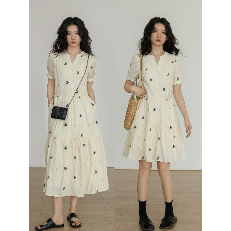 Summer Embroidered V-Neck Princess-Style Dress, Women's Shirt Dress, Casual Beach A-Line Dress, Elegant 2026 New Long Dress