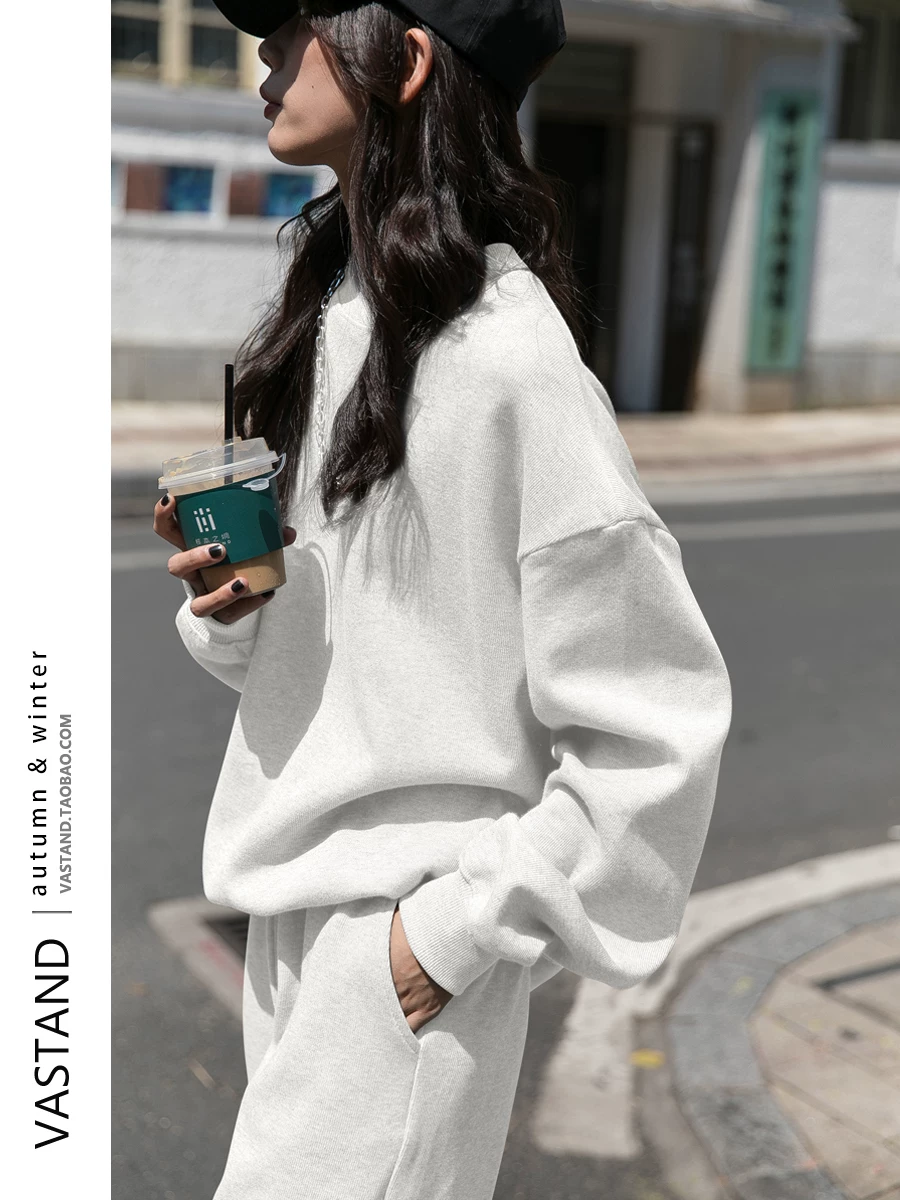 Осенний лонгслив, брюки, комплект, корейский стиль, высокий пояс