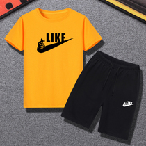 Boy sports suit children Summer Two sets of men and women sleeves Head summer thin Boy Pure Cotton T Sleeve Short Sleeve