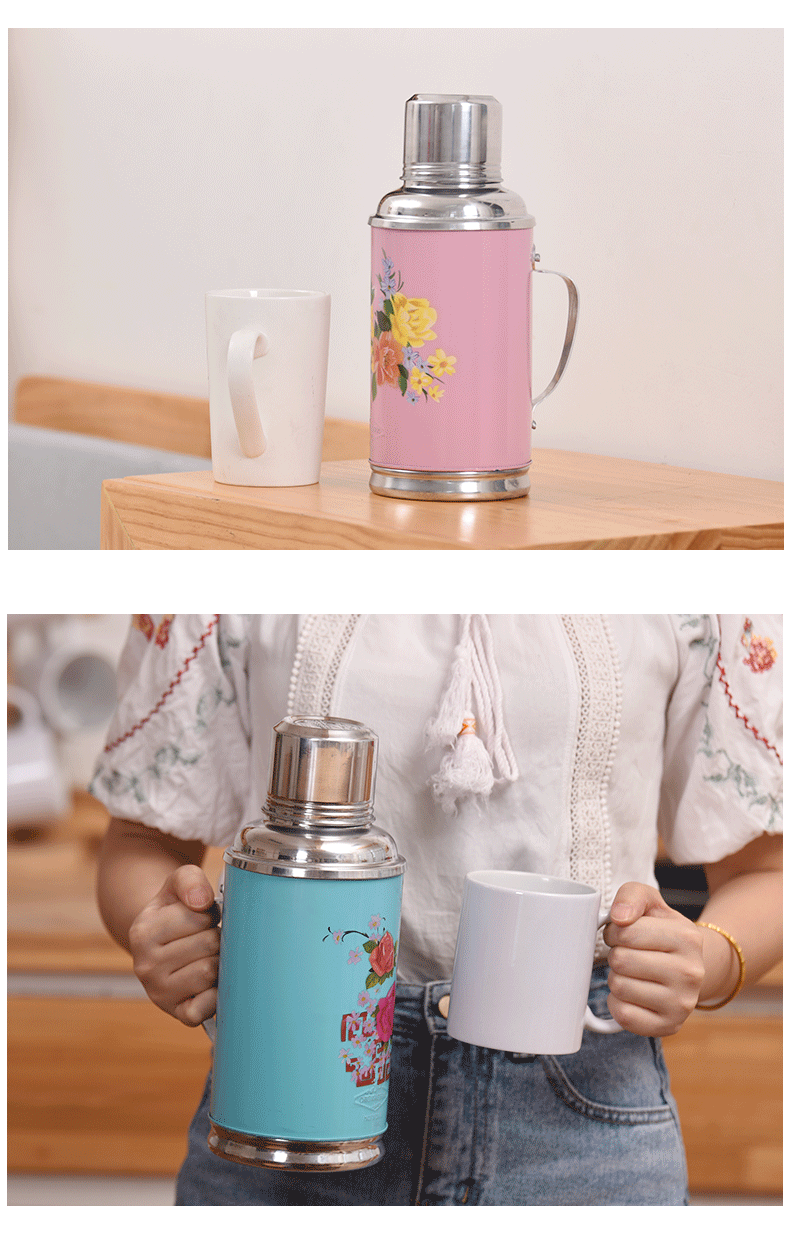 0.8/1.2l/2l Retro Travel Thermosflask Thermos Water Coffee Bottle Stainless Steel Coffee Cup Mug Heat Cold Preservation